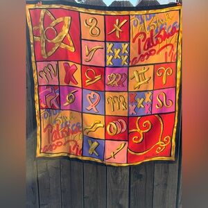 Paloma Picasso Zodiac Scarf Made in Italy Astrology Print Red Gold Square